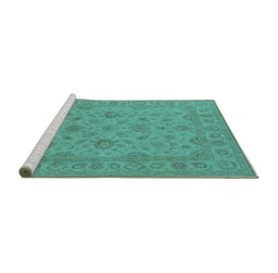 Sideview of Machine Washable Oriental Turquoise Traditional Area Rugs, wshurb973turq