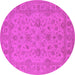 Round Machine Washable Oriental Pink Traditional Rug, wshurb973pnk