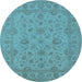 Round Machine Washable Oriental Light Blue Traditional Rug, wshurb973lblu