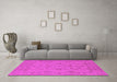 Machine Washable Oriental Pink Traditional Rug in a Living Room, wshurb973pnk