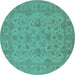 Round Machine Washable Oriental Turquoise Traditional Area Rugs, wshurb973turq