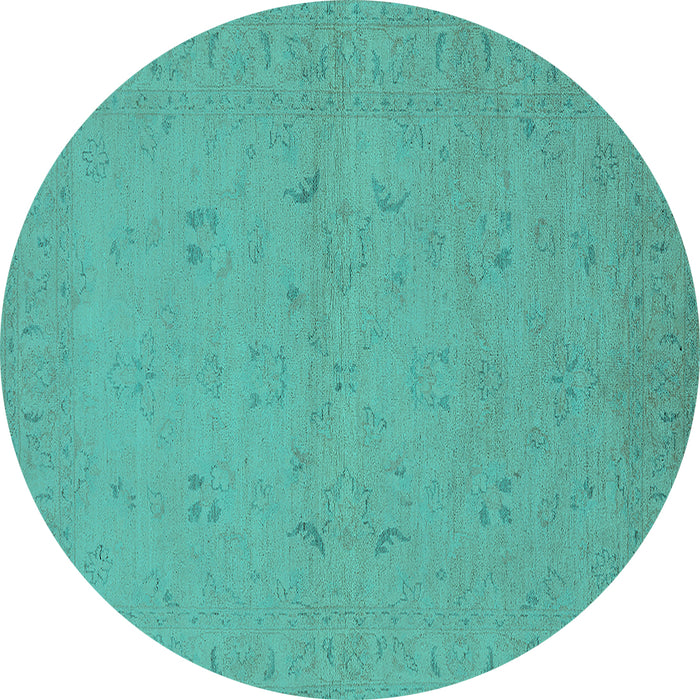 Round Oriental Turquoise Traditional Rug, urb974turq