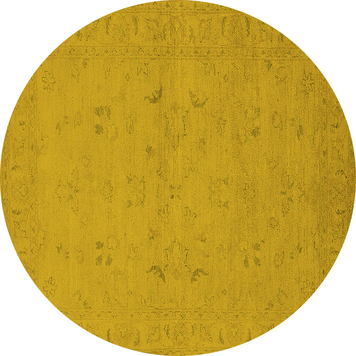Round Machine Washable Oriental Yellow Traditional Rug, wshurb974yw
