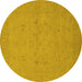 Round Machine Washable Oriental Yellow Traditional Rug, wshurb974yw