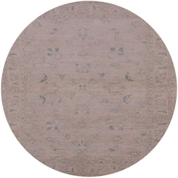 Round Mid-Century Modern Rosy Brown Pink Oriental Rug, urb974