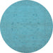 Round Machine Washable Oriental Light Blue Traditional Rug, wshurb974lblu