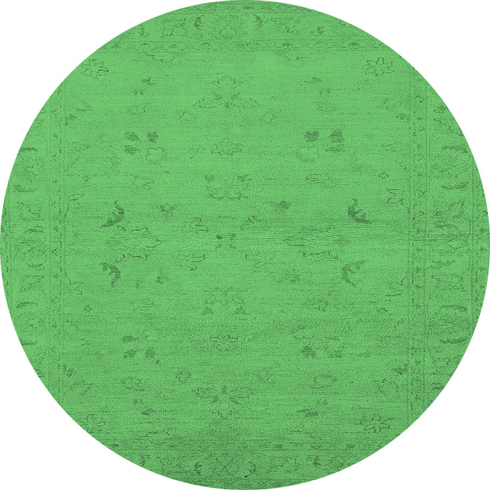 Round Machine Washable Oriental Emerald Green Traditional Area Rugs, wshurb974emgrn