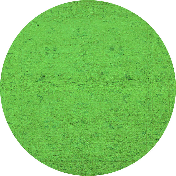 Round Machine Washable Oriental Green Traditional Area Rugs, wshurb974grn