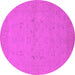 Round Machine Washable Oriental Pink Traditional Rug, wshurb974pnk