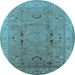 Round Oriental Light Blue Traditional Rug, urb975lblu