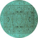 Round Oriental Turquoise Traditional Rug, urb975turq