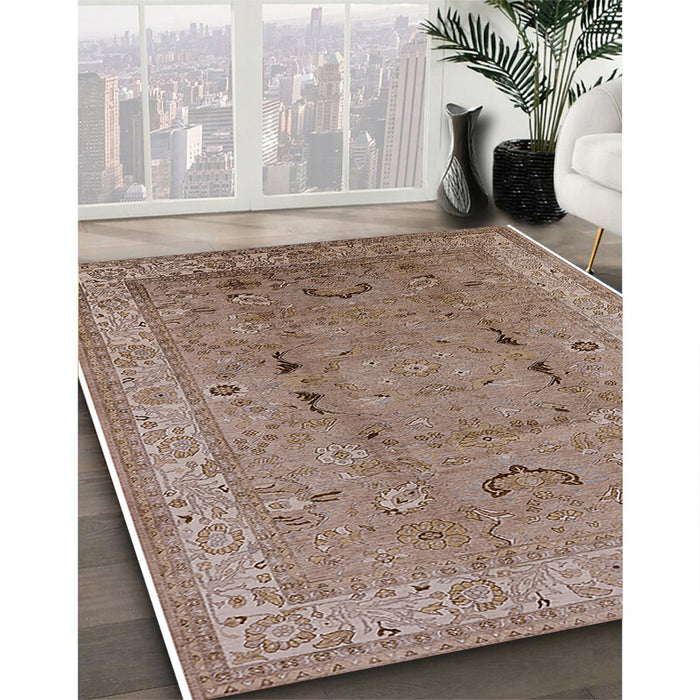 Machine Washable Industrial Modern Khaki Rose Pink Rug in a Family Room, wshurb975