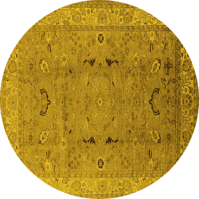Round Oriental Yellow Traditional Rug, urb975yw