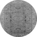 Round Machine Washable Oriental Gray Traditional Rug, wshurb975gry