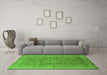 Machine Washable Oriental Green Traditional Area Rugs in a Living Room,, wshurb975grn