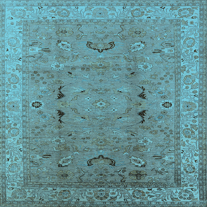 Square Machine Washable Oriental Light Blue Traditional Rug, wshurb975lblu