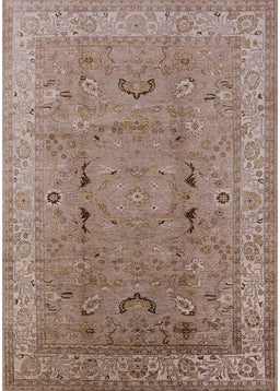 Mid-Century Modern Khaki Rose Pink Oriental Rug, urb975