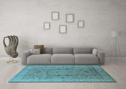 Machine Washable Oriental Light Blue Traditional Rug in a Living Room, wshurb975lblu