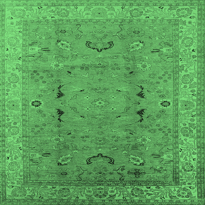 Square Machine Washable Oriental Emerald Green Traditional Area Rugs, wshurb975emgrn