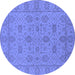 Round Machine Washable Oriental Blue Traditional Rug, wshurb976blu