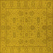 Square Machine Washable Oriental Yellow Traditional Rug, wshurb976yw