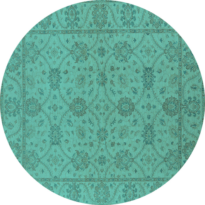 Round Oriental Turquoise Traditional Rug, urb976turq