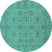 Round Oriental Turquoise Traditional Rug, urb976turq