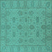 Square Oriental Turquoise Traditional Rug, urb976turq