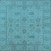 Square Machine Washable Oriental Light Blue Traditional Rug, wshurb976lblu
