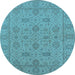 Round Oriental Light Blue Traditional Rug, urb976lblu