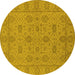 Round Machine Washable Oriental Yellow Traditional Rug, wshurb976yw