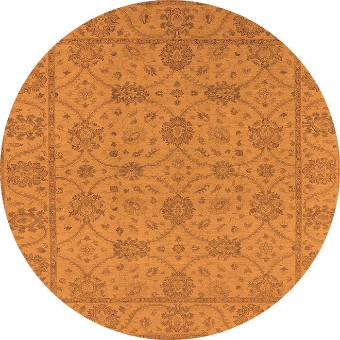 Round Machine Washable Oriental Orange Traditional Area Rugs, wshurb976org