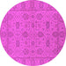 Round Machine Washable Oriental Pink Traditional Rug, wshurb976pnk