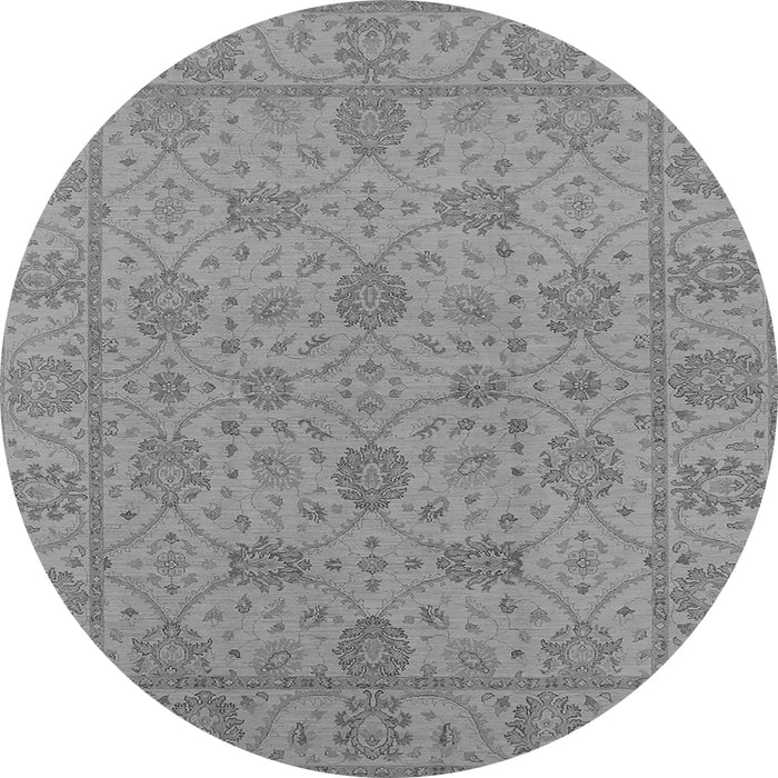 Round Machine Washable Oriental Gray Traditional Rug, wshurb976gry