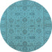 Round Machine Washable Oriental Light Blue Traditional Rug, wshurb976lblu