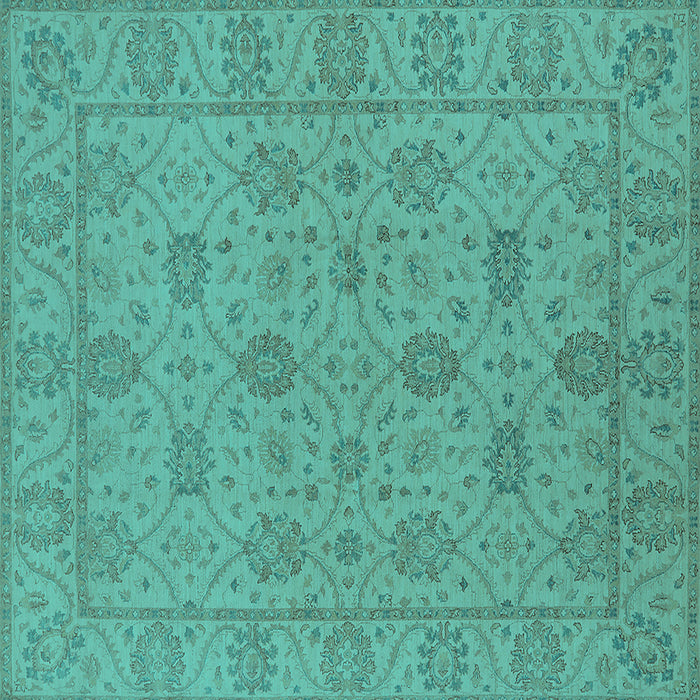 Square Machine Washable Oriental Turquoise Traditional Area Rugs, wshurb976turq