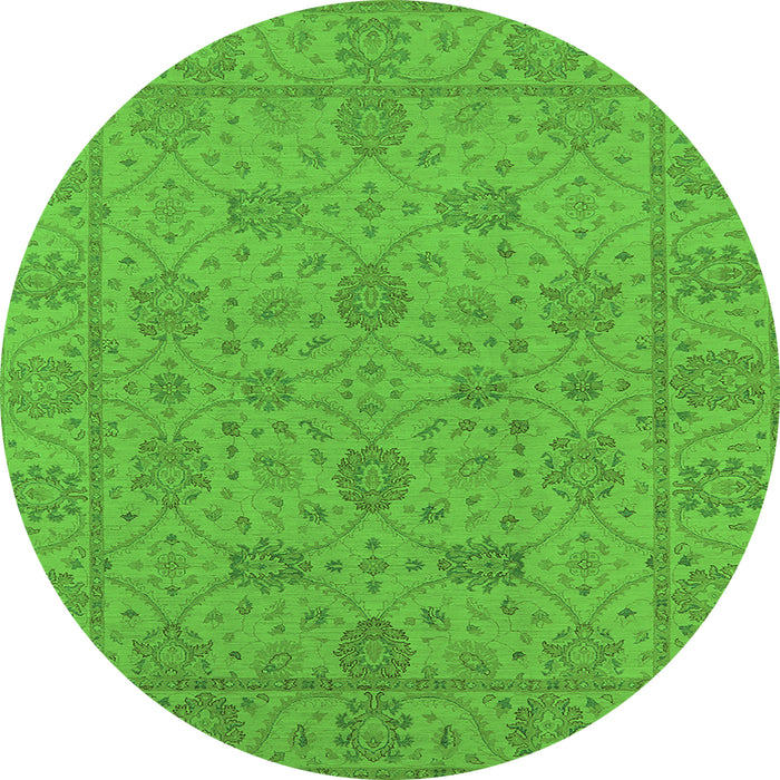 Round Machine Washable Oriental Green Traditional Area Rugs, wshurb976grn