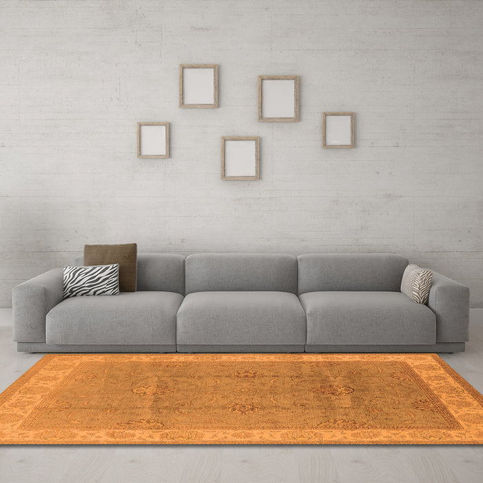 Machine Washable Oriental Orange Traditional Area Rugs in a Living Room, wshurb977org