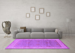 Machine Washable Oriental Purple Traditional Area Rugs in a Living Room, wshurb977pur