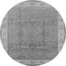 Round Machine Washable Oriental Gray Traditional Rug, wshurb977gry