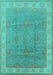 Machine Washable Oriental Turquoise Traditional Area Rugs, wshurb977turq