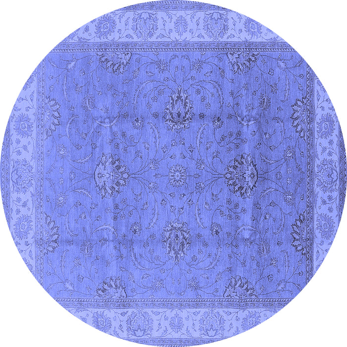 Round Machine Washable Oriental Blue Traditional Rug, wshurb977blu