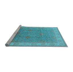 Sideview of Machine Washable Oriental Light Blue Traditional Rug, wshurb977lblu