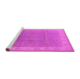 Sideview of Machine Washable Oriental Pink Traditional Rug, wshurb977pnk