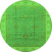 Round Machine Washable Oriental Green Traditional Area Rugs, wshurb977grn