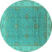 Round Oriental Turquoise Traditional Rug, urb977turq