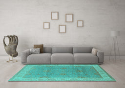 Machine Washable Oriental Turquoise Traditional Area Rugs in a Living Room,, wshurb977turq