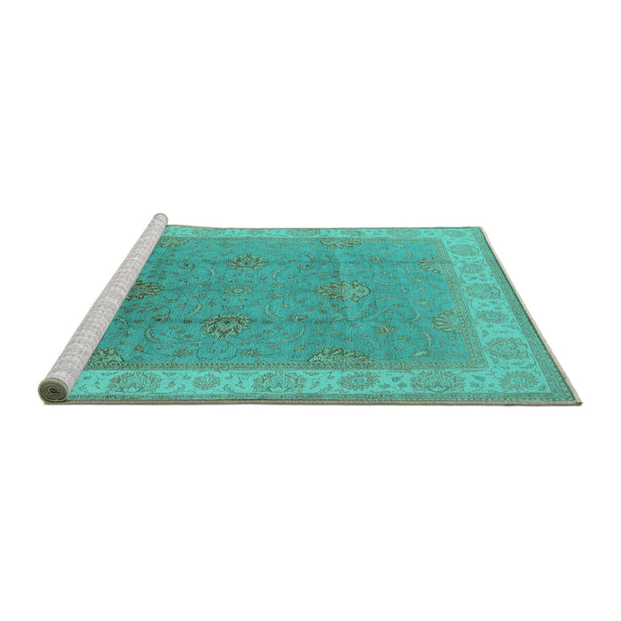 Sideview of Machine Washable Oriental Turquoise Traditional Area Rugs, wshurb977turq