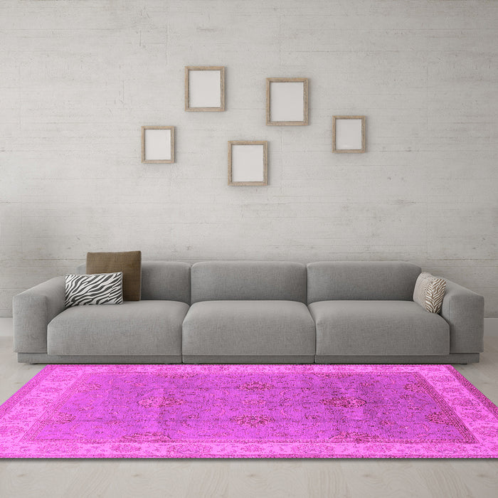 Machine Washable Oriental Pink Traditional Rug in a Living Room, wshurb977pnk