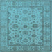 Square Machine Washable Oriental Light Blue Traditional Rug, wshurb978lblu